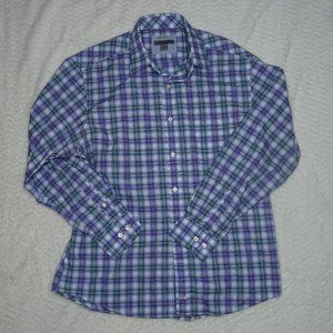 Johnston & Murphy Casual Button Down Shirt Adult L Blue White Tailored Fit Men's